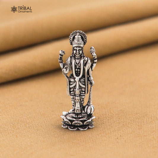 1.6" 925 Sterling silver Hindu idols Vishnu ji statue, puja article figurine art818 - TRIBAL ORNAMENTS