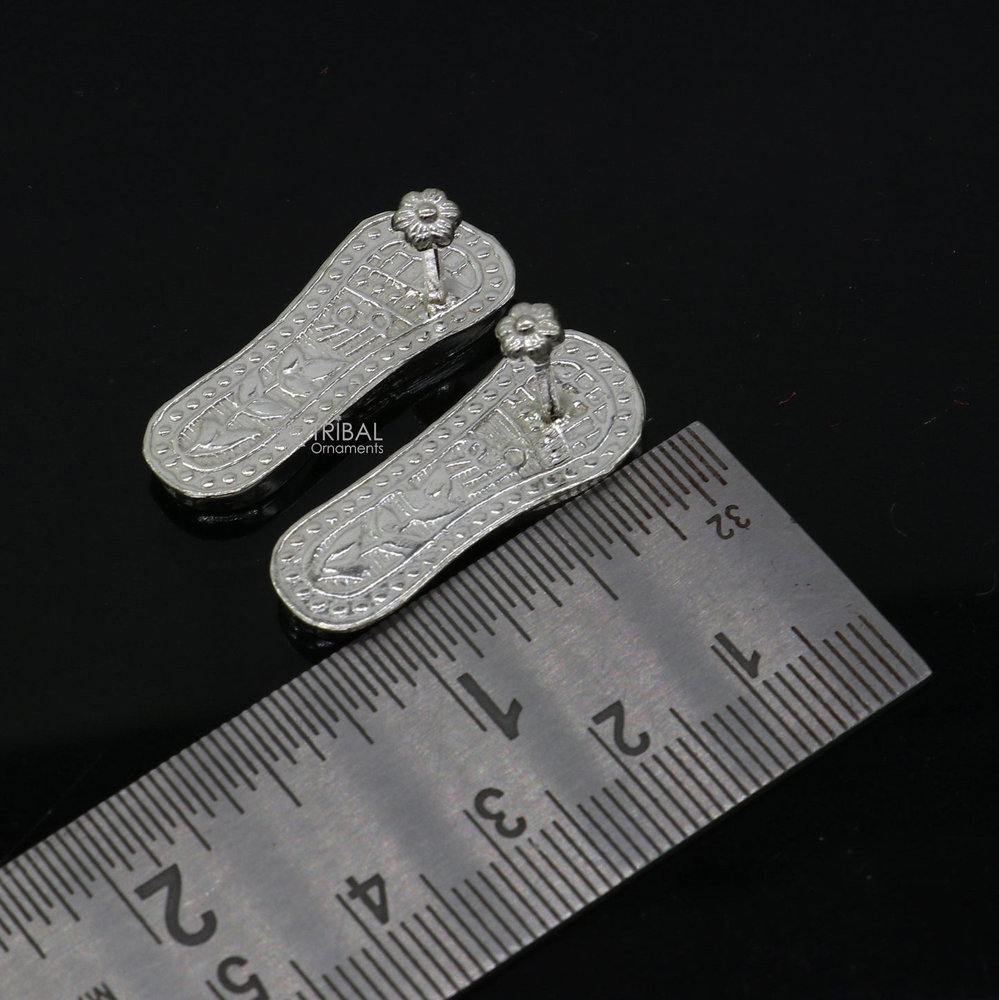 1" sterling silver handmade Charan paduka or slippers for idol krishna, laddu gopala, little krishna or Vshnu Narayana puja art su1301 - TRIBAL ORNAMENTS