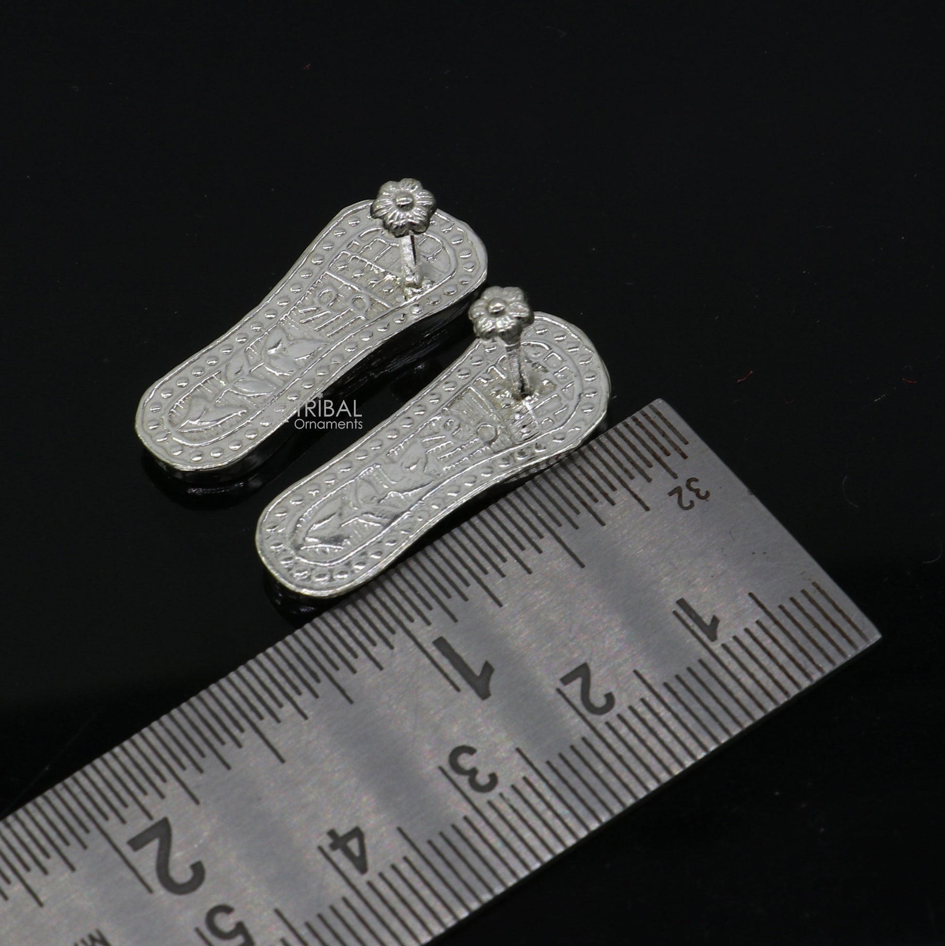 1" sterling silver handmade Charan paduka or slippers for idol krishna, laddu gopala, little krishna or Vshnu Narayana puja art su1301 - TRIBAL ORNAMENTS