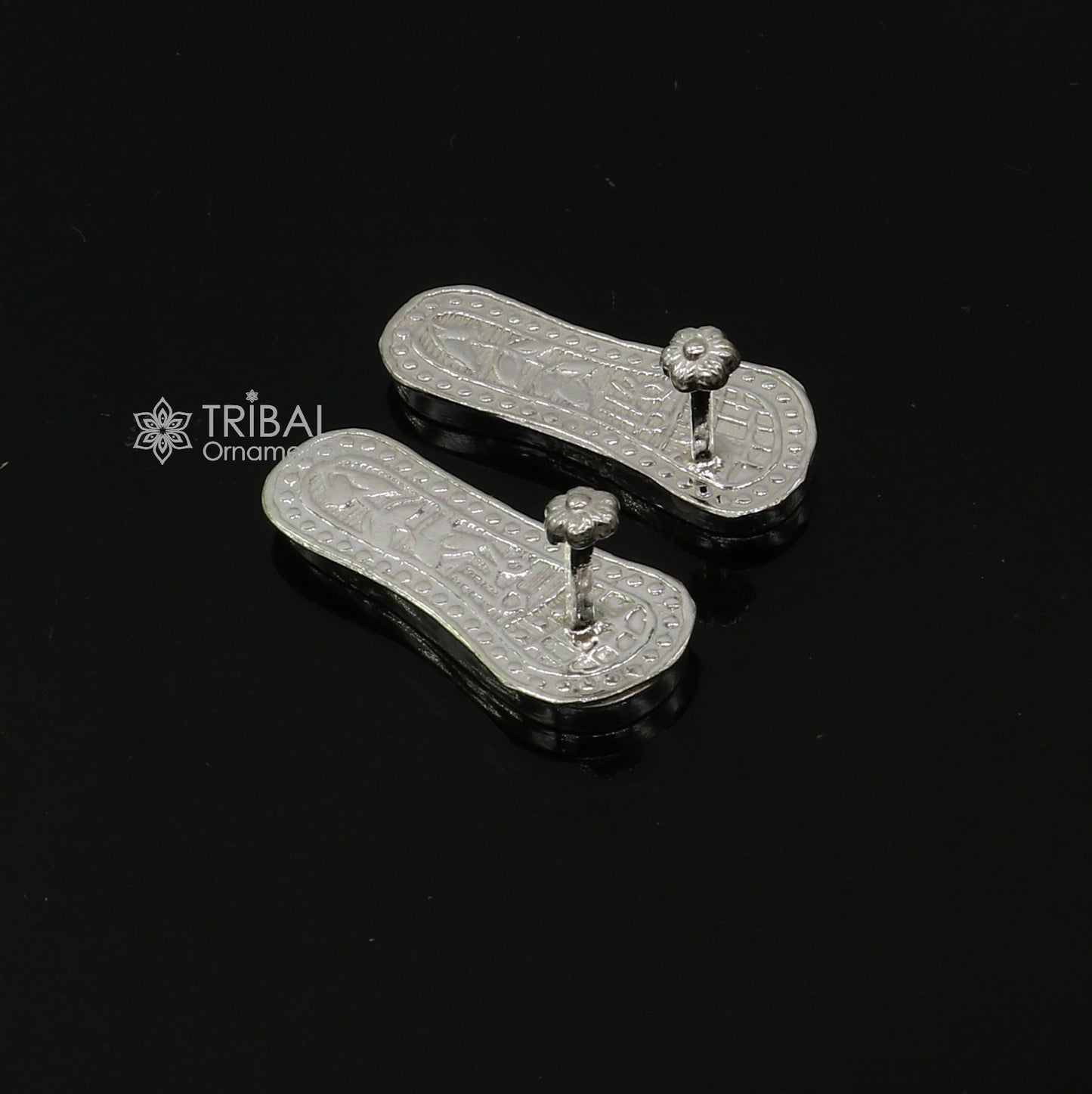 1" sterling silver handmade Charan paduka or slippers for idol krishna, laddu gopala, little krishna or Vshnu Narayana puja art su1301 - TRIBAL ORNAMENTS