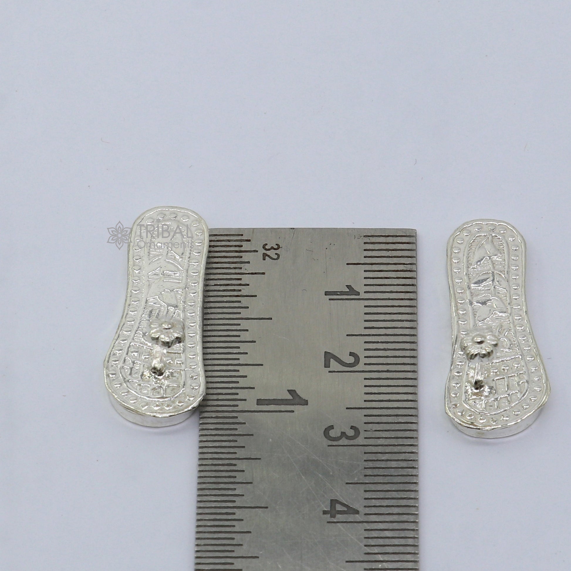 1" sterling silver handmade Charan paduka or slippers for idol krishna, laddu gopala, little krishna or Vshnu Narayana puja art su1301 - TRIBAL ORNAMENTS