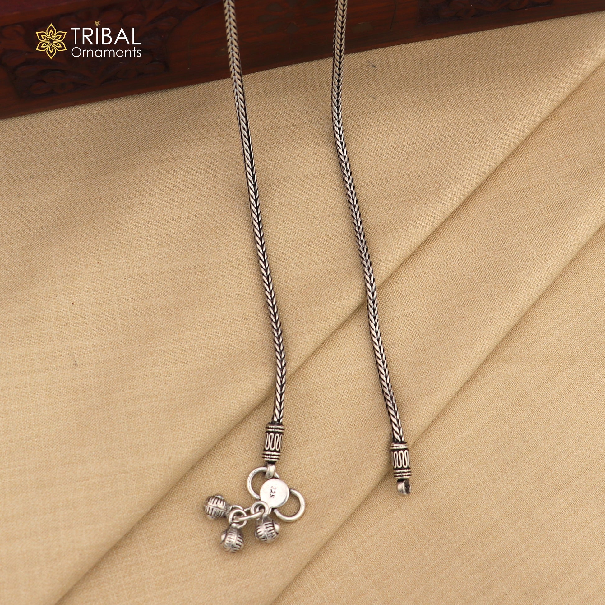 10.5" 925 solid silver handmade 2.5mm wheat chain ankle bracelet, vintage style charm anklets, tribal belly dance jewelry ank587 - TRIBAL ORNAMENTS