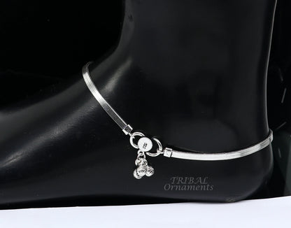 10.5-inch handmade 925 silver flat wheat chain ankle bracelet with vintage charm, tribal belly dance jewelry, tribal ornaments ank560