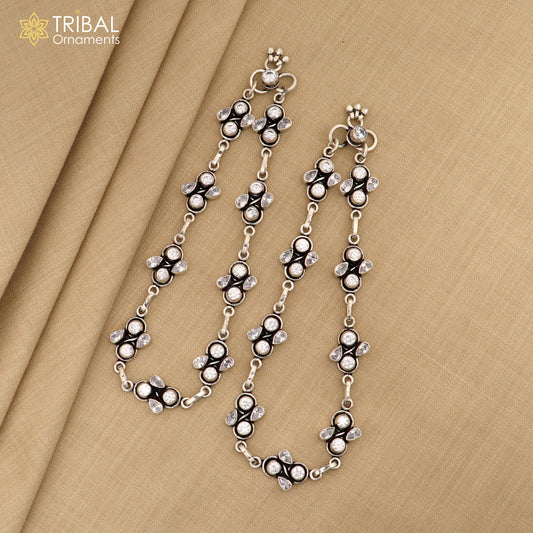 10.5" 925 sterling silver antique design white stone anklets foot bracelet ,ankle bracelet jewelry ank708 - TRIBAL ORNAMENTS