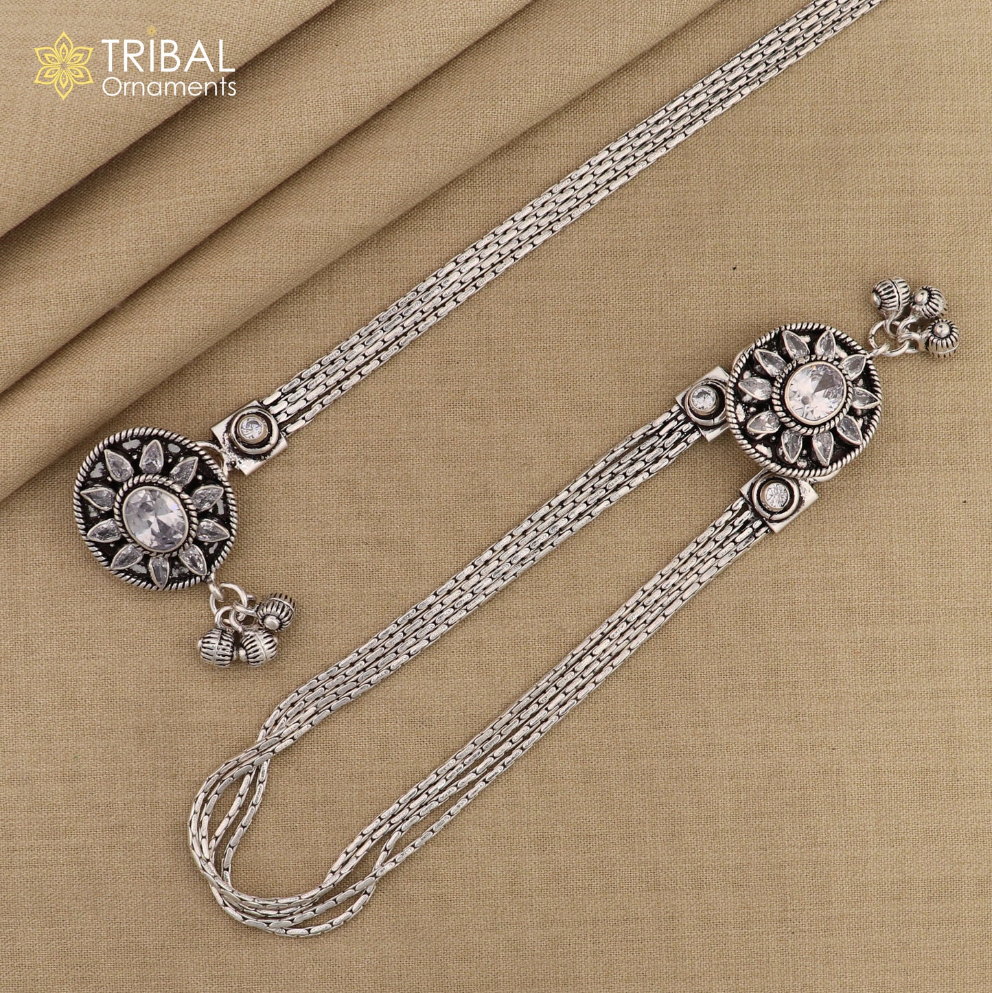 10.5 " 925 sterling silver flower design stone anklets foot bracelet ,ankle bracelet jewelry ank670 - TRIBAL ORNAMENTS