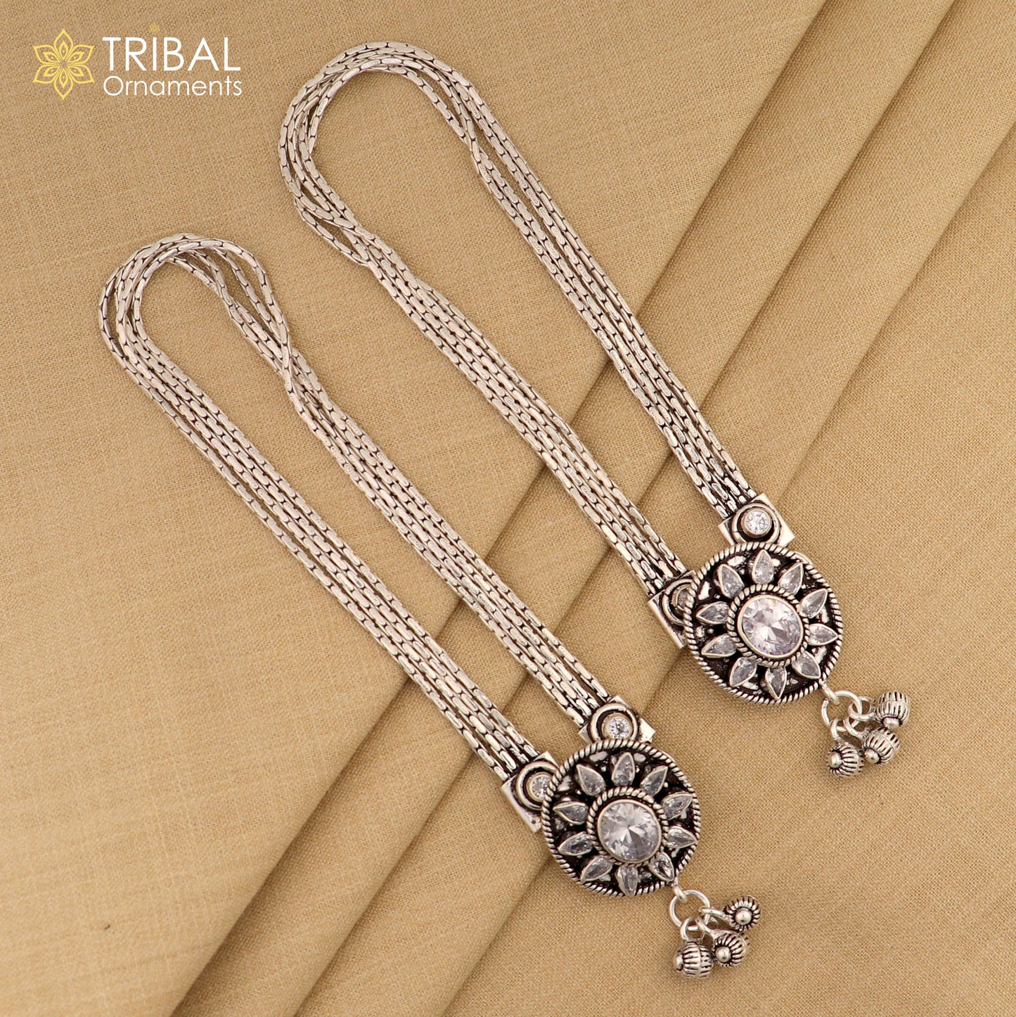 10.5 " 925 sterling silver flower design stone anklets foot bracelet ,ankle bracelet jewelry ank670 - TRIBAL ORNAMENTS