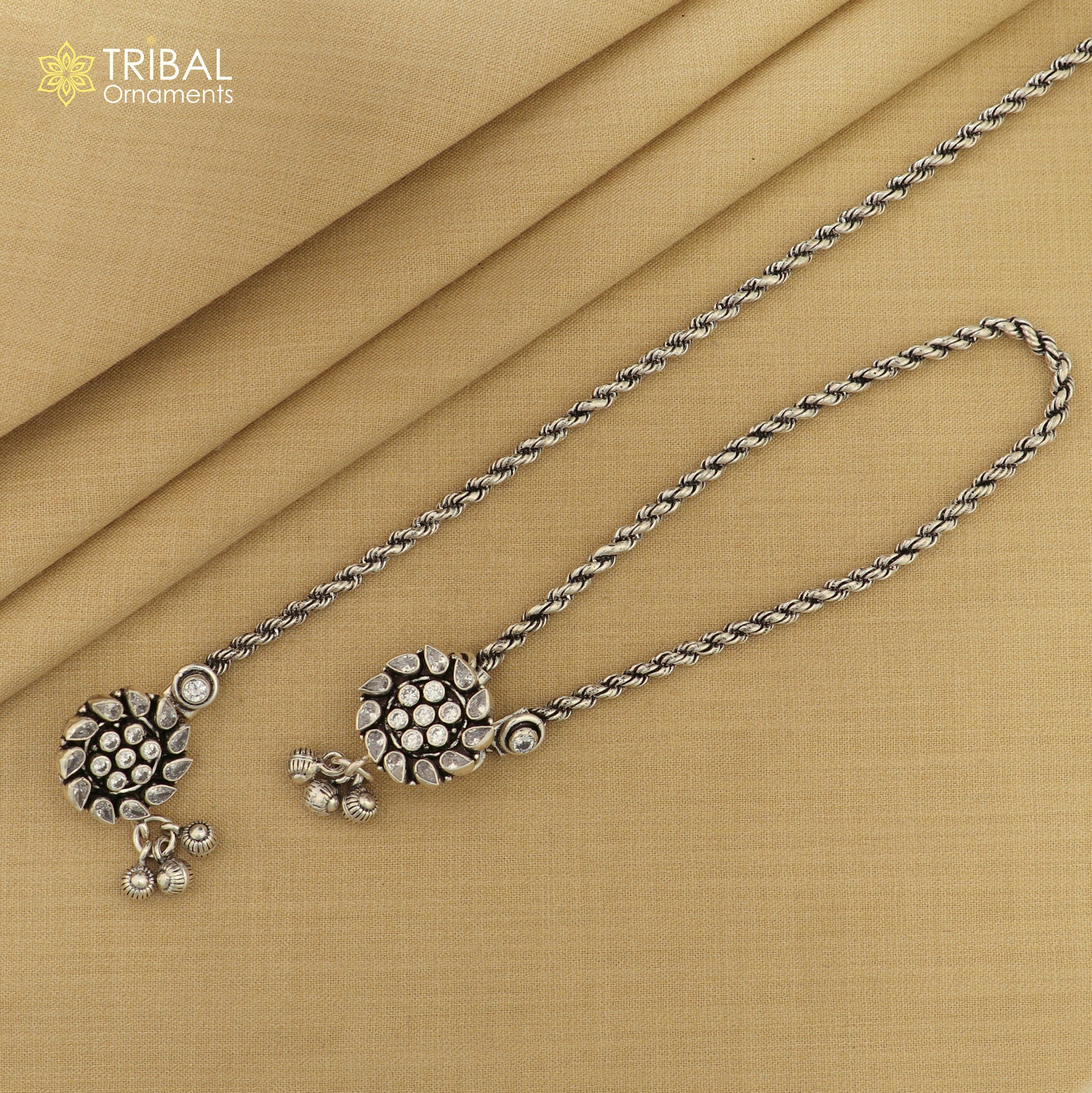 10.5 " 925 sterling silver flower design stone anklets foot bracelet ,ankle bracelet jewelry ank677 - TRIBAL ORNAMENTS