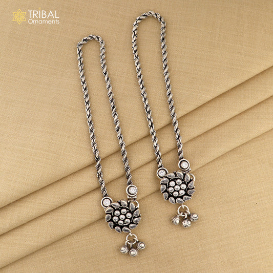 10.5 " 925 sterling silver flower design stone anklets foot bracelet ,ankle bracelet jewelry ank677 - TRIBAL ORNAMENTS