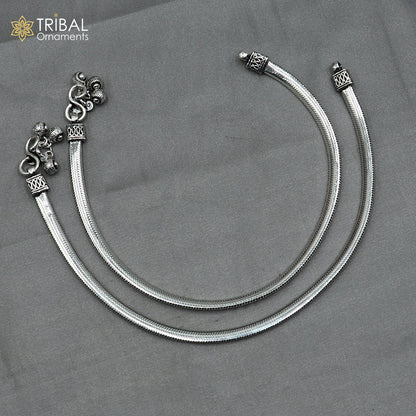 Sterling silver handmade chain ankle bracelet with stylish design, perfect for belly dance or casual wear, by TRIBAL ORNAMENTS.