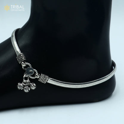 Sterling silver handmade 10.5-inch stylish chain anklet by TRIBAL ORNAMENTS, perfect for foot and belly dance jewelry.