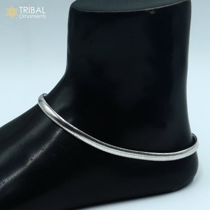 Sterling silver handmade 10.5-inch chain ankle bracelet with stylish design, perfect for belly dance or casual wear.