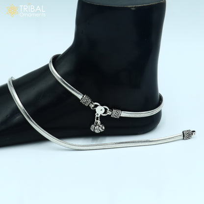 Handmade 10.5-inch sterling silver chain anklet from TRIBAL ORNAMENTS, stylish foot and ankle jewelry for belly dance or casual wear.