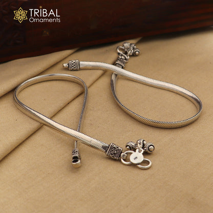 Sterling silver handmade chain ankle bracelet with stylish design, ideal for foot and belly dance jewelry, by TRIBAL ORNAMENTS.