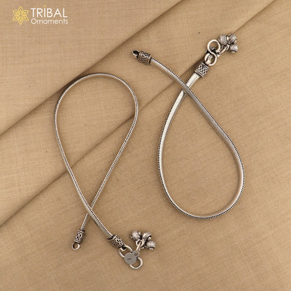 Sterling silver handmade 10.5-inch stylish chain anklet for foot and ankle jewelry, perfect for belly dance accessories.