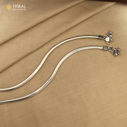 Sterling silver handmade ankle chain bracelet with stylish links, perfect for belly dance jewelry and foot adornment.