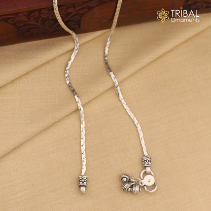 Sterling silver handmade 10.5-inch stylish chain anklet foot bracelet with intricate design, ideal for belly dance jewelry.