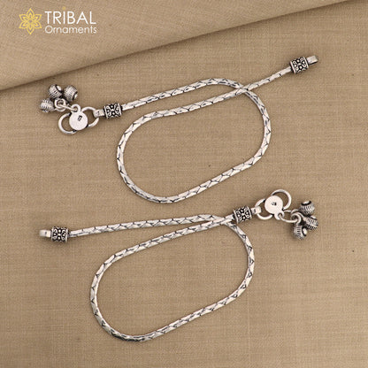 Sterling silver handmade 10.5-inch chain ankle bracelet with stylish design, perfect for belly dance jewelry and foot adornment.
