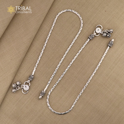 Sterling silver 10.5-inch handmade chain ankle bracelet with stylish design, perfect for belly dance jewelry and foot adornment.