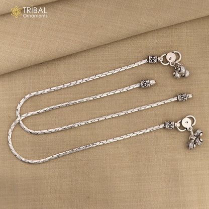 Sterling silver handmade stylish chain ankle bracelet for foot and belly dance jewelry, featuring intricate tribal design.