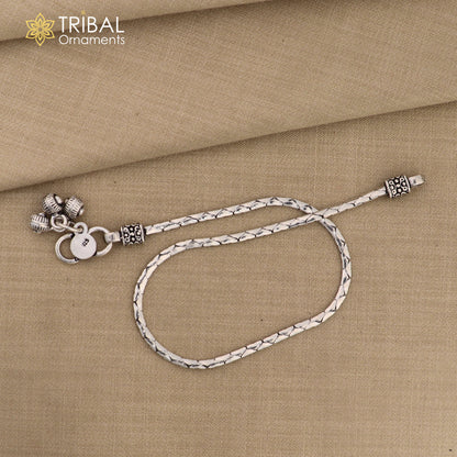 Sterling silver handmade 10.5-inch stylish chain ankle bracelet by TRIBAL ORNAMENTS, perfect for belly dance or casual wear.