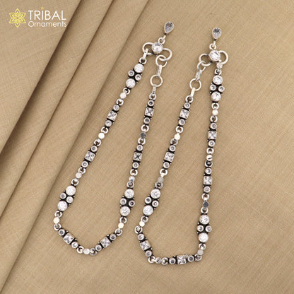 Sterling silver handmade anklet with white stone design, stylish foot bracelet suitable for belly dance jewelry.