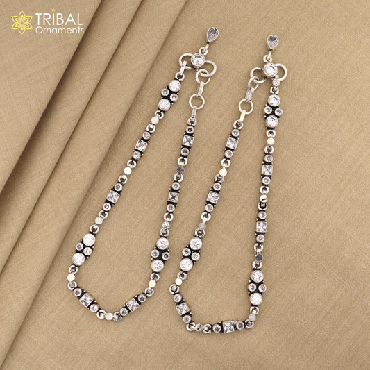 10.5" 925 sterling silver handmade white stone stylish design anklets foot bracelet ,ankle bracelet belly dance jewelry ank694 - TRIBAL ORNAMENTS