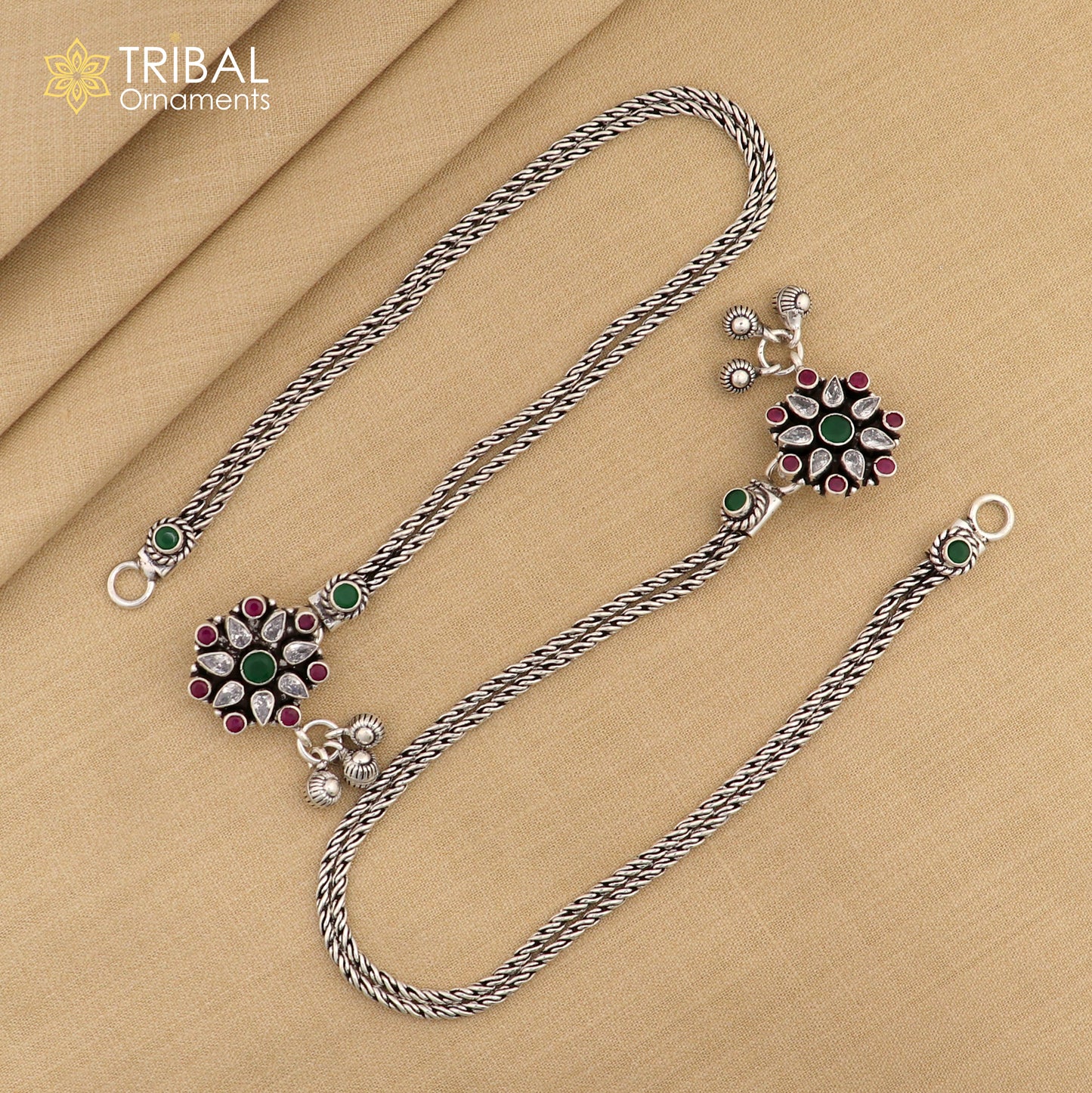 10.5 " 925 sterling silver multi color stone anklets foot bracelet,ankle bracelet jewelry ank679 - TRIBAL ORNAMENTS