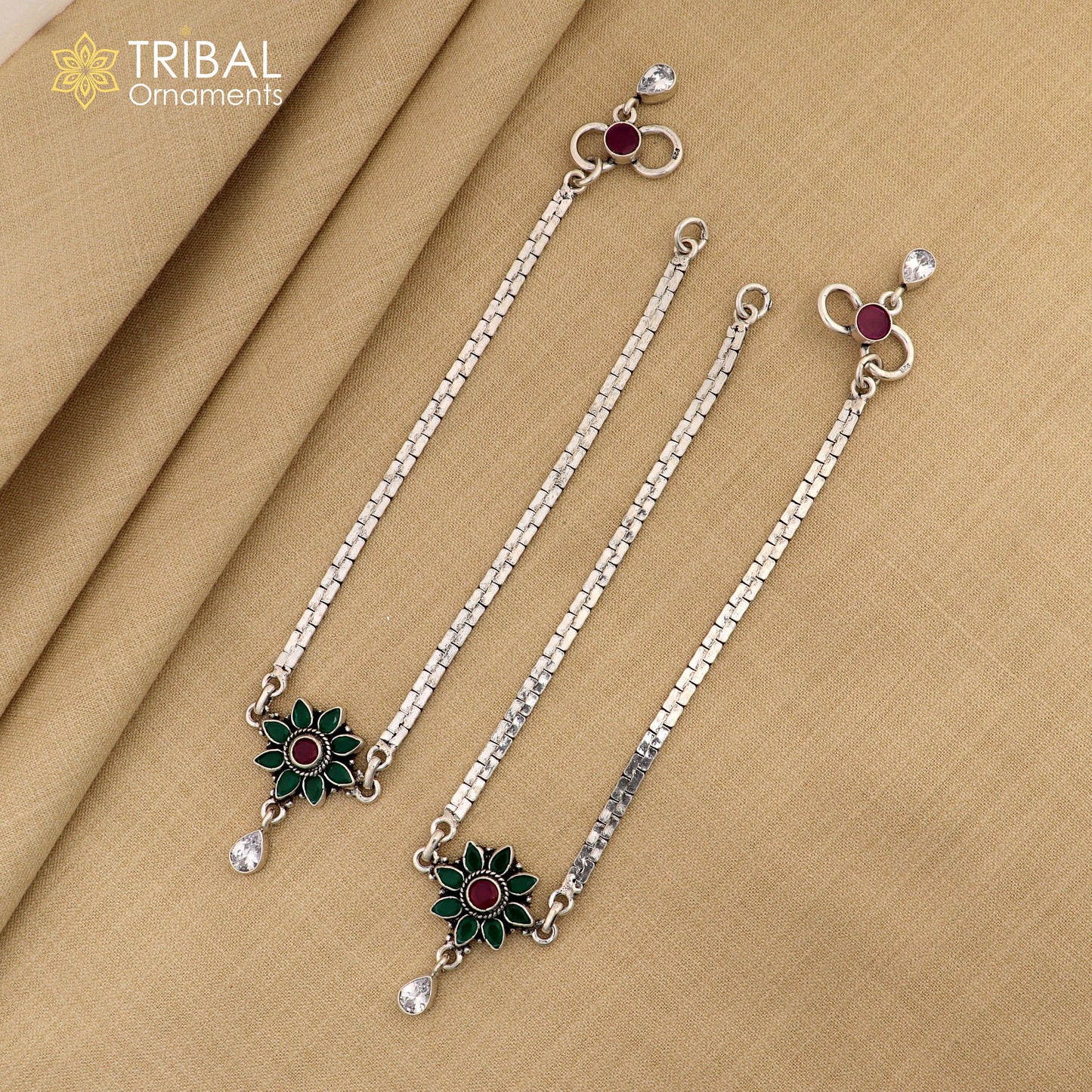 10.5" 925 sterling silver multi color stone stylish design anklets foot bracelet ,ankle bracelet jewelry ank699 - TRIBAL ORNAMENTS