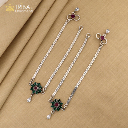 Sterling silver anklet with colorful stones, stylish tribal design foot bracelet from TRIBAL ORNAMENTS.