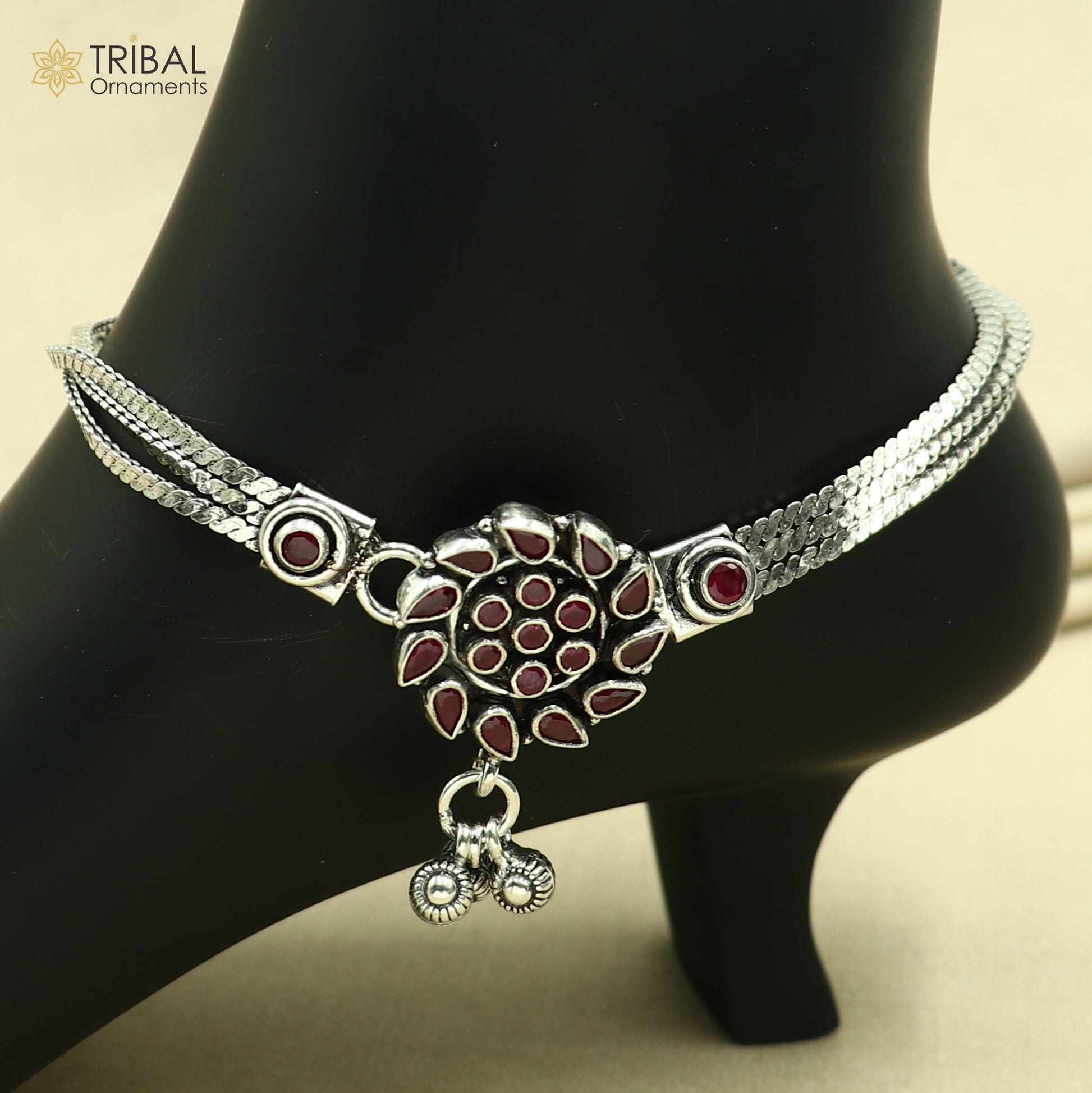 10.5" 925 sterling silver pink stone chain anklets foot bracelet ank719 - TRIBAL ORNAMENTS
