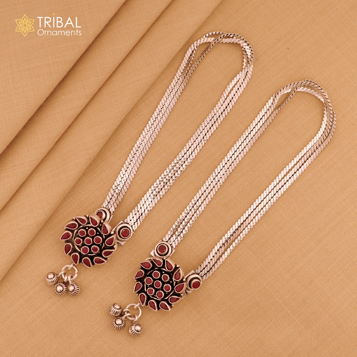 10.5" 925 sterling silver pink stone chain anklets foot bracelet ank719 - TRIBAL ORNAMENTS