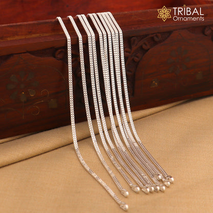 Sterling silver 10.5-inch stylish chain anklet by TRIBAL ORNAMENTS, featuring intricate design for ankle or belly dance jewelry.