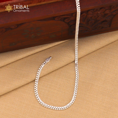 Sterling silver 10.5-inch stylish chain anklet from TRIBAL ORNAMENTS, featuring intricate design for ankle and belly dance jewelry.