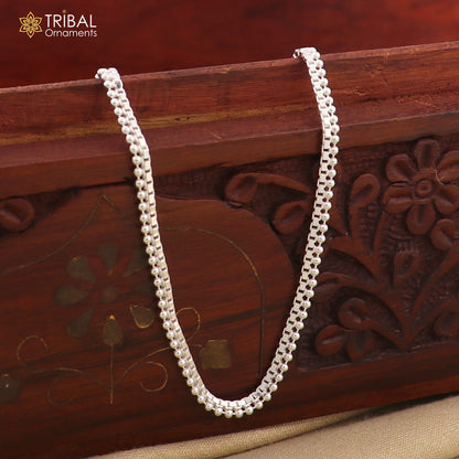 Sterling silver 10.5-inch stylish chain anklet from TRIBAL ORNAMENTS, featuring intricate design for ankle and belly dance jewelry.