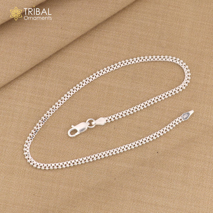 Sterling silver 10.5-inch stylish chain anklet from TRIBAL ORNAMENTS, featuring intricate belly dance jewelry design.