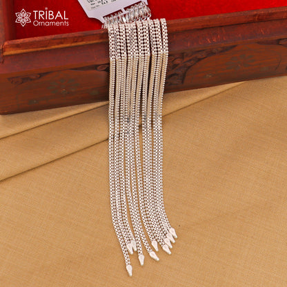 Sterling silver 10.5-inch stylish chain anklet with intricate design, perfect for belly dance jewelry or casual wear.