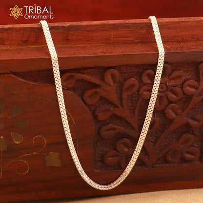 Sterling silver 10.5-inch stylish chain anklet by Tribal Ornaments, featuring intricate belly dance jewelry design for the ankle.