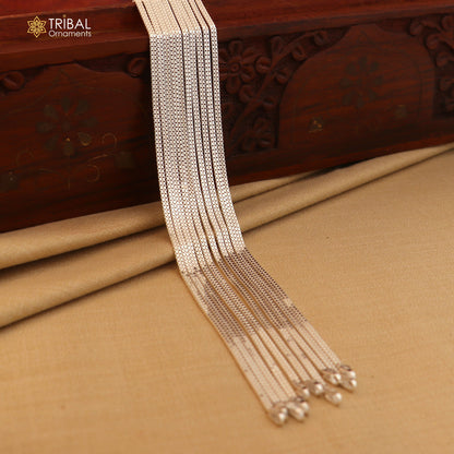 Sterling silver 10.5-inch stylish chain anklet from TRIBAL ORNAMENTS, featuring intricate belly dance jewelry design.