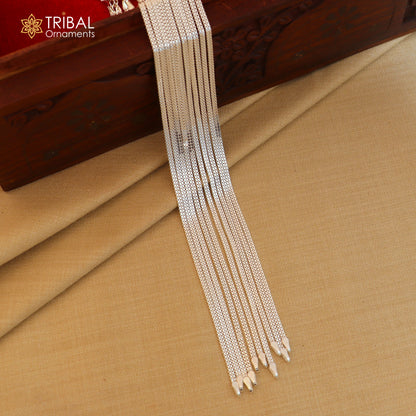Sterling silver 10.5-inch stylish chain ankle bracelet with intricate design, perfect for belly dance or casual wear.