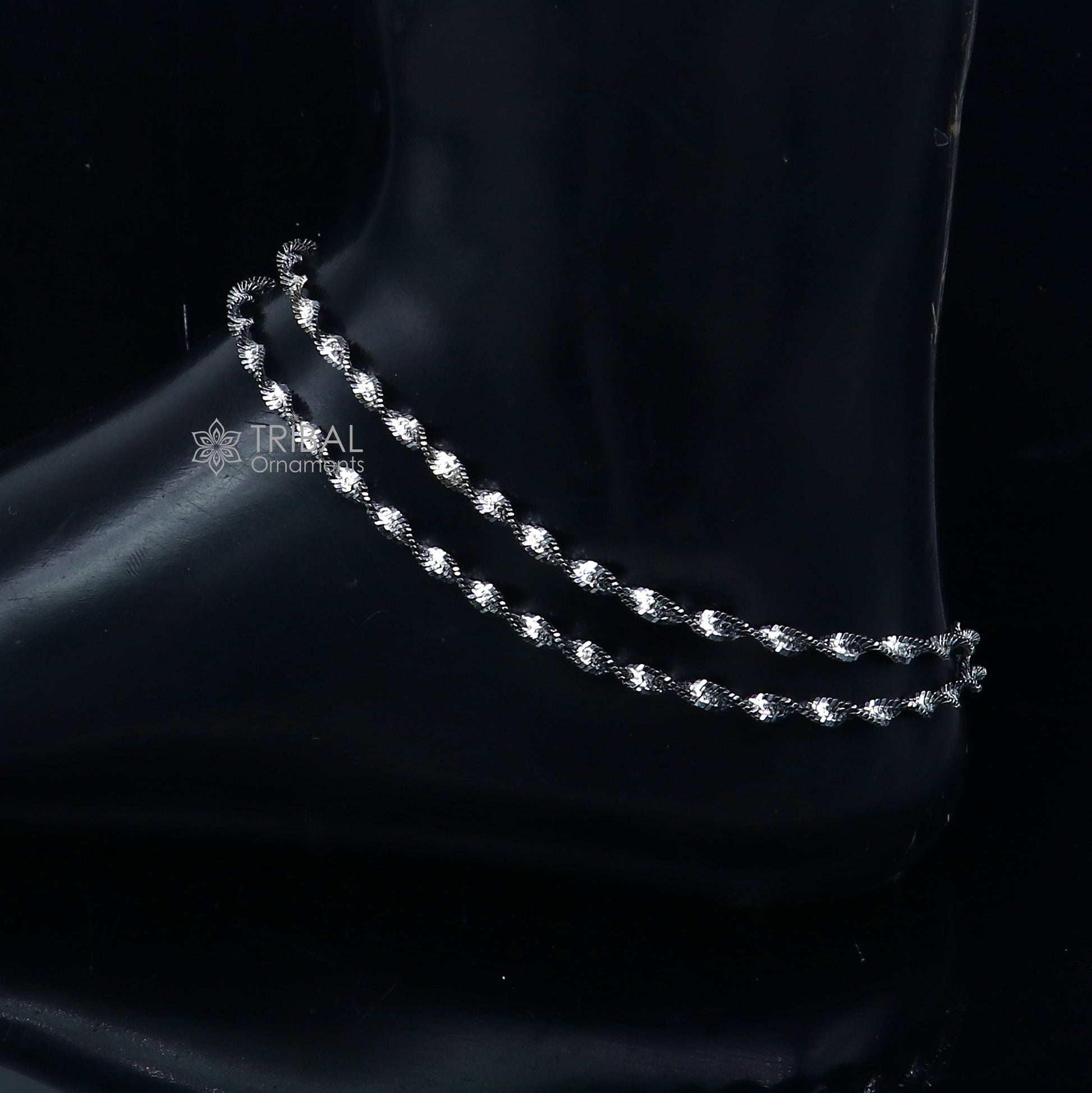 10.5" 925 sterling silver twisting chain anklet bracelet amazing light weight ankle jewelry ank652 - TRIBAL ORNAMENTS