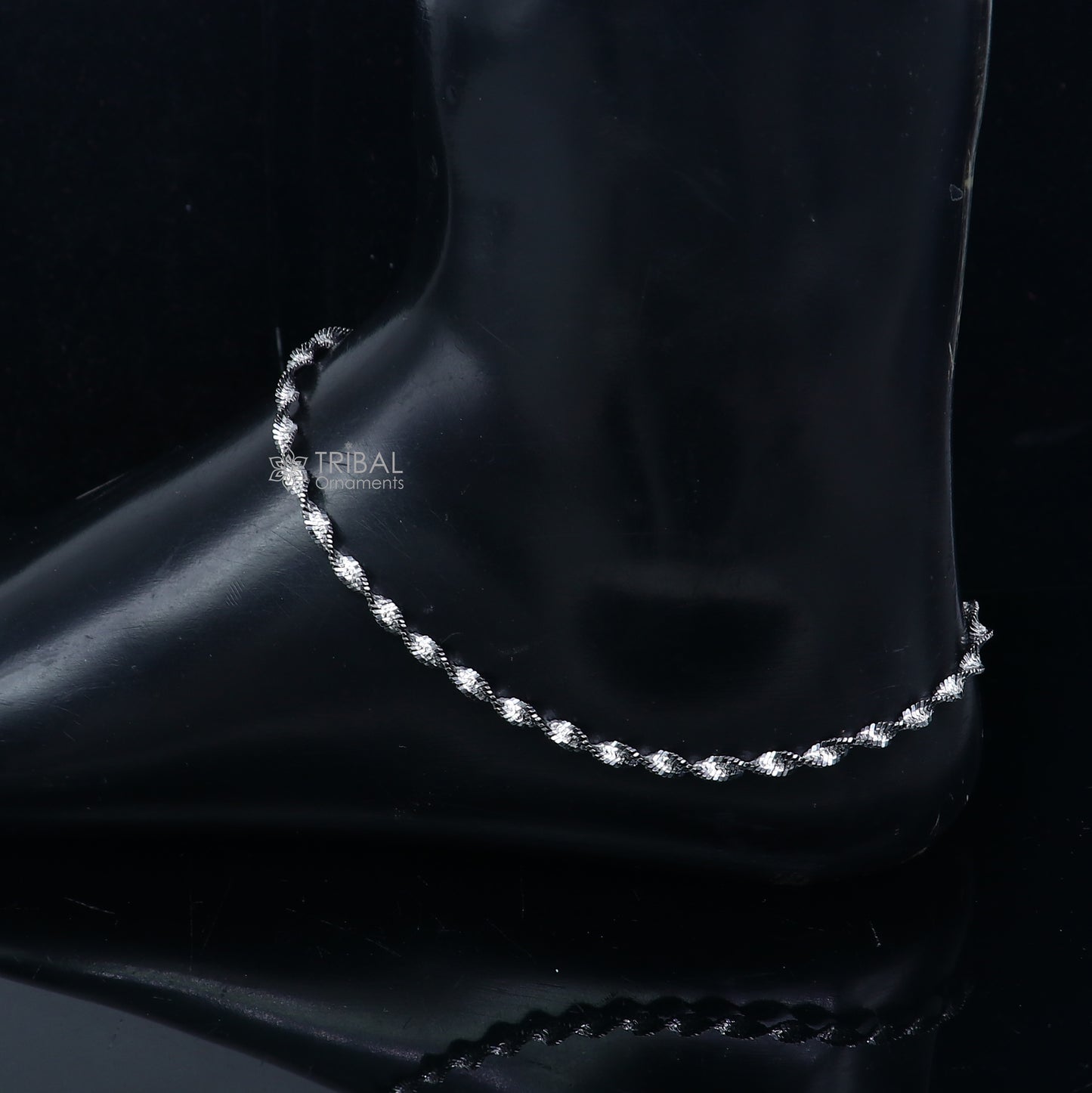 10.5" 925 sterling silver twisting chain anklet bracelet amazing light weight ankle jewelry ank652 - TRIBAL ORNAMENTS