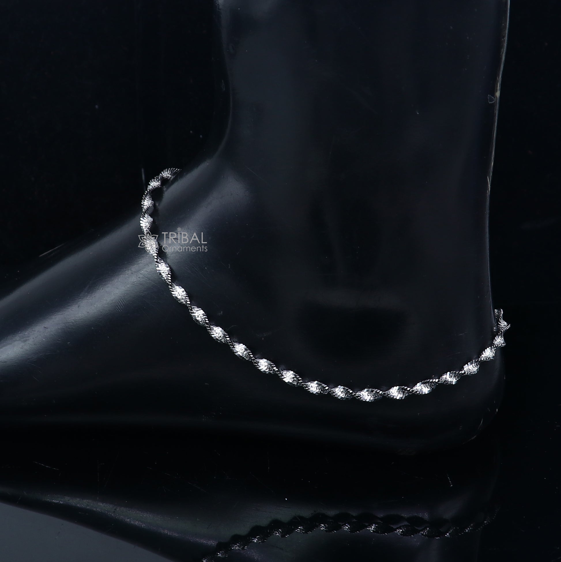 10.5" 925 sterling silver twisting chain anklet bracelet amazing light weight ankle jewelry ank652 - TRIBAL ORNAMENTS