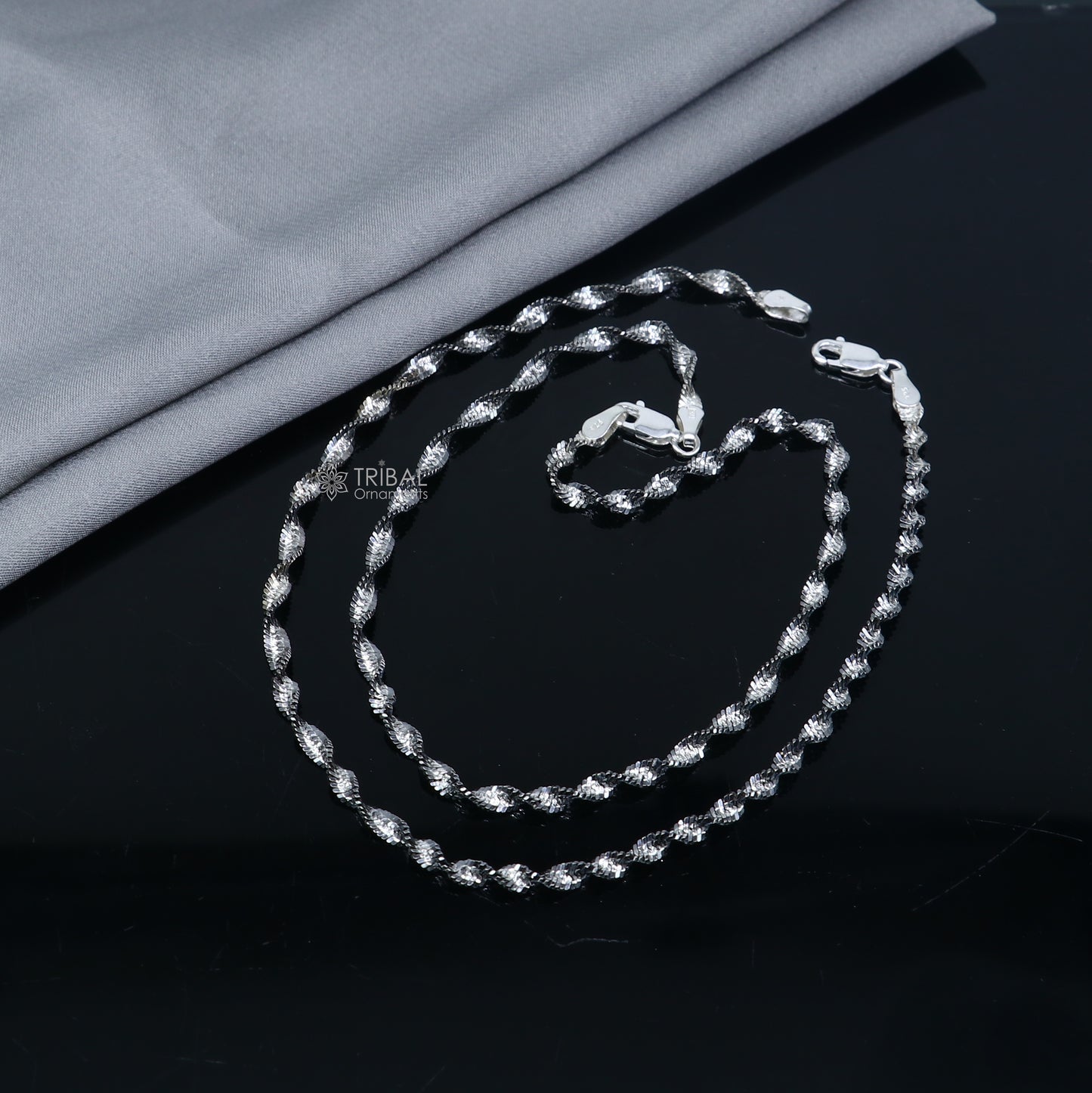 10.5" 925 sterling silver twisting chain anklet bracelet amazing light weight ankle jewelry ank652 - TRIBAL ORNAMENTS