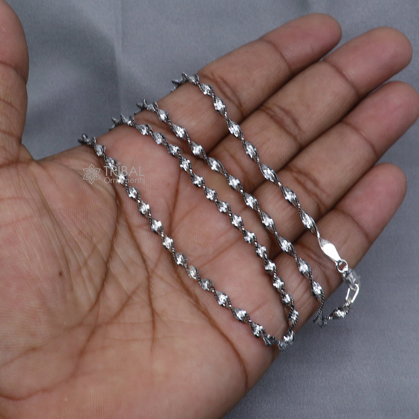 10.5" 925 sterling silver twisting chain anklet bracelet amazing light weight ankle jewelry ank652 - TRIBAL ORNAMENTS