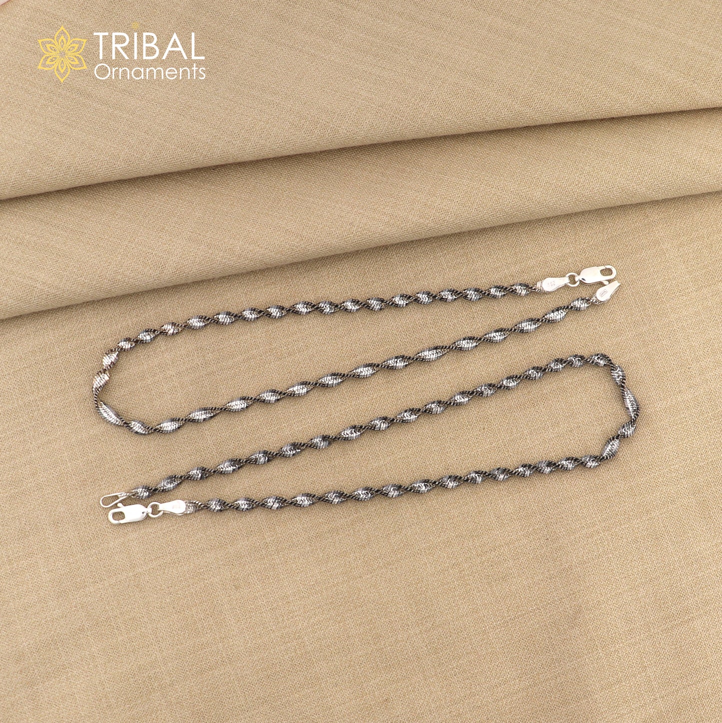 10.5" 925 sterling silver twisting chain anklet bracelet amazing light weight ankle jewelry ank652 - TRIBAL ORNAMENTS