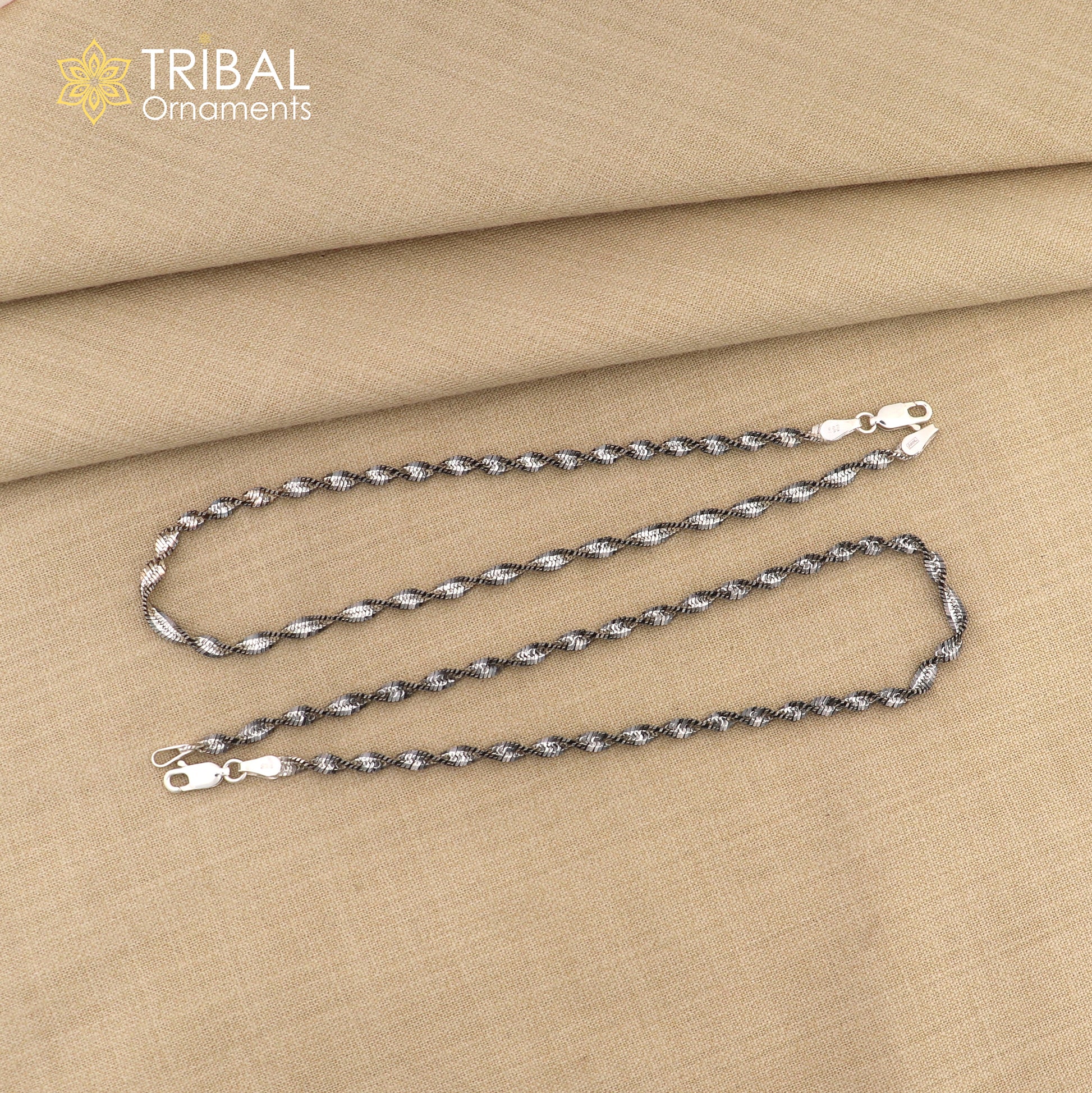 10.5" 925 sterling silver twisting chain anklet bracelet amazing light weight ankle jewelry ank652 - TRIBAL ORNAMENTS