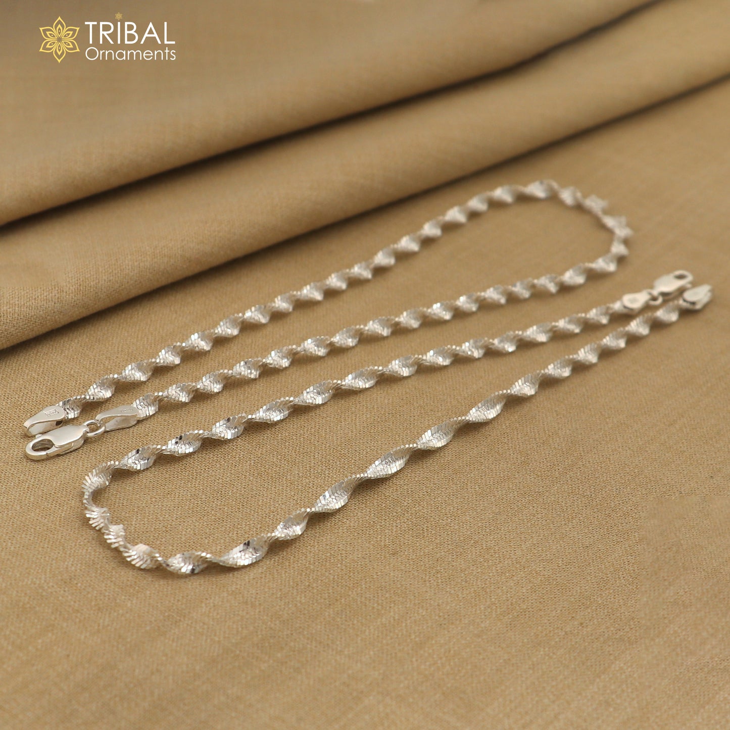 10.5" 925 sterling silver twisting chain anklet bracelet amazing light weight ankle jewelry ank653 - TRIBAL ORNAMENTS