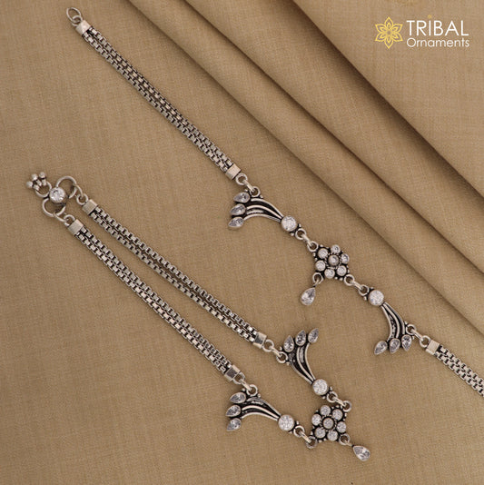10.5" 925 sterling silver unique design white stone anklets foot bracelet ,ankle bracelet jewelry ank695 - TRIBAL ORNAMENTS