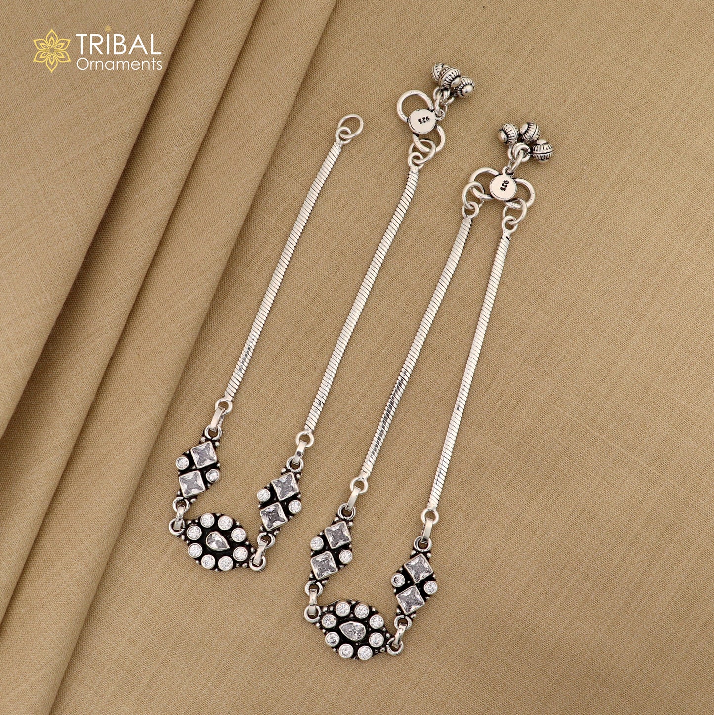 10.5 " 925 sterling silver white color stone anklets foot bracelet ,ankle bracelet jewelry ank682 - TRIBAL ORNAMENTS