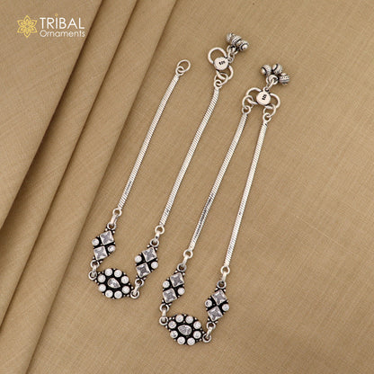 Sterling silver white stone anklet bracelet from Tribal Ornaments, 10.5-inch foot jewelry with delicate chain and decorative stone accents.